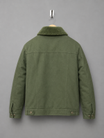 Olive Green Denim Shearling Jacket - Image 2